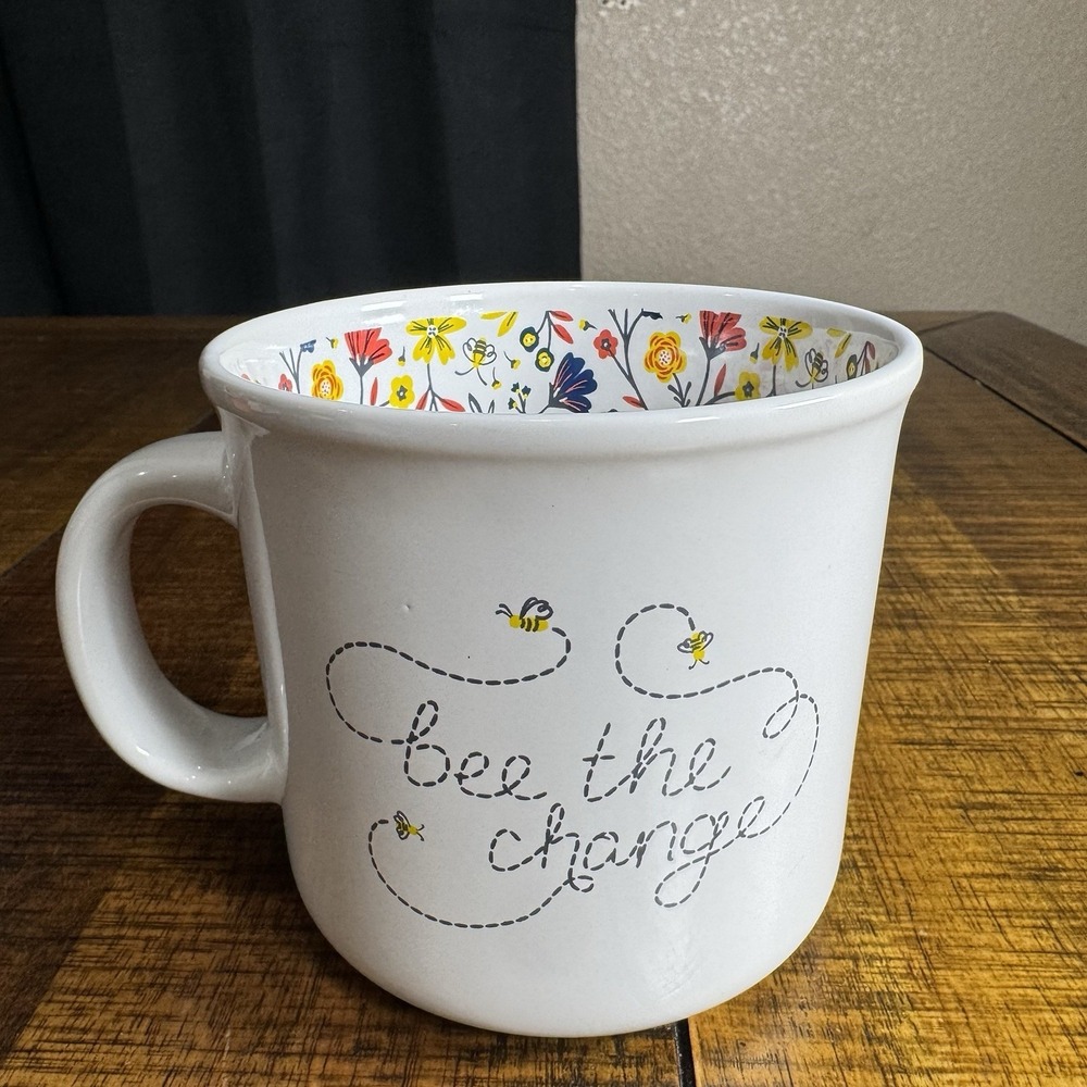 Shabby Chic Large Bumble‎ "Bee The Change" Floral Interior Coffee Mug Cup
